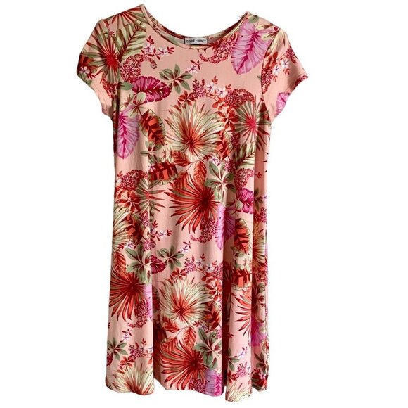 Thyme and Honey Pullover Short Sleeve Pink Floral Print Dress Medium NEW - Picture 1 of 9